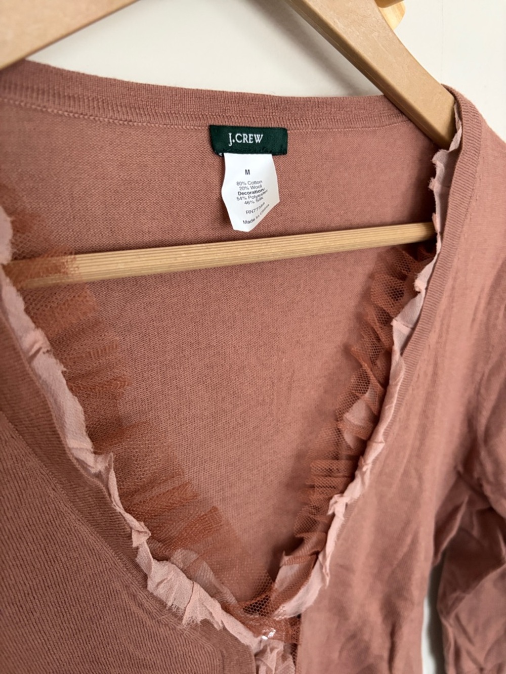 J. Crew Rust Brown Ruffle-Trim Cardigan - Picture 2 of 4